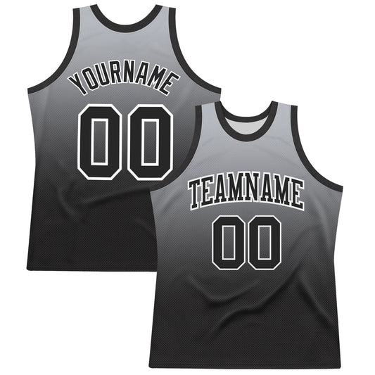 Custom Gray Black-White Fade Fashion Round Neck Sublimation Basketball Set Jersey - Main View