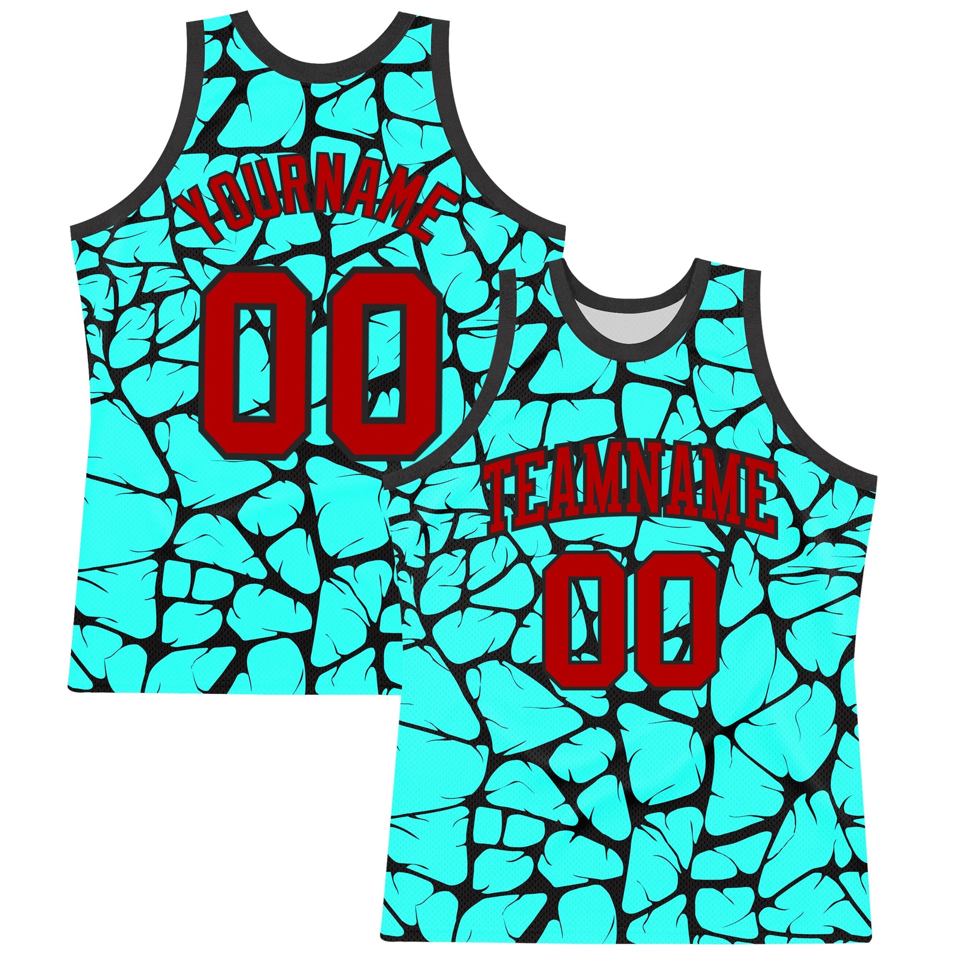 Custom Aqua Red-Black Abstract Network Round Neck Sublimation Basketball Set Jersey - Main View