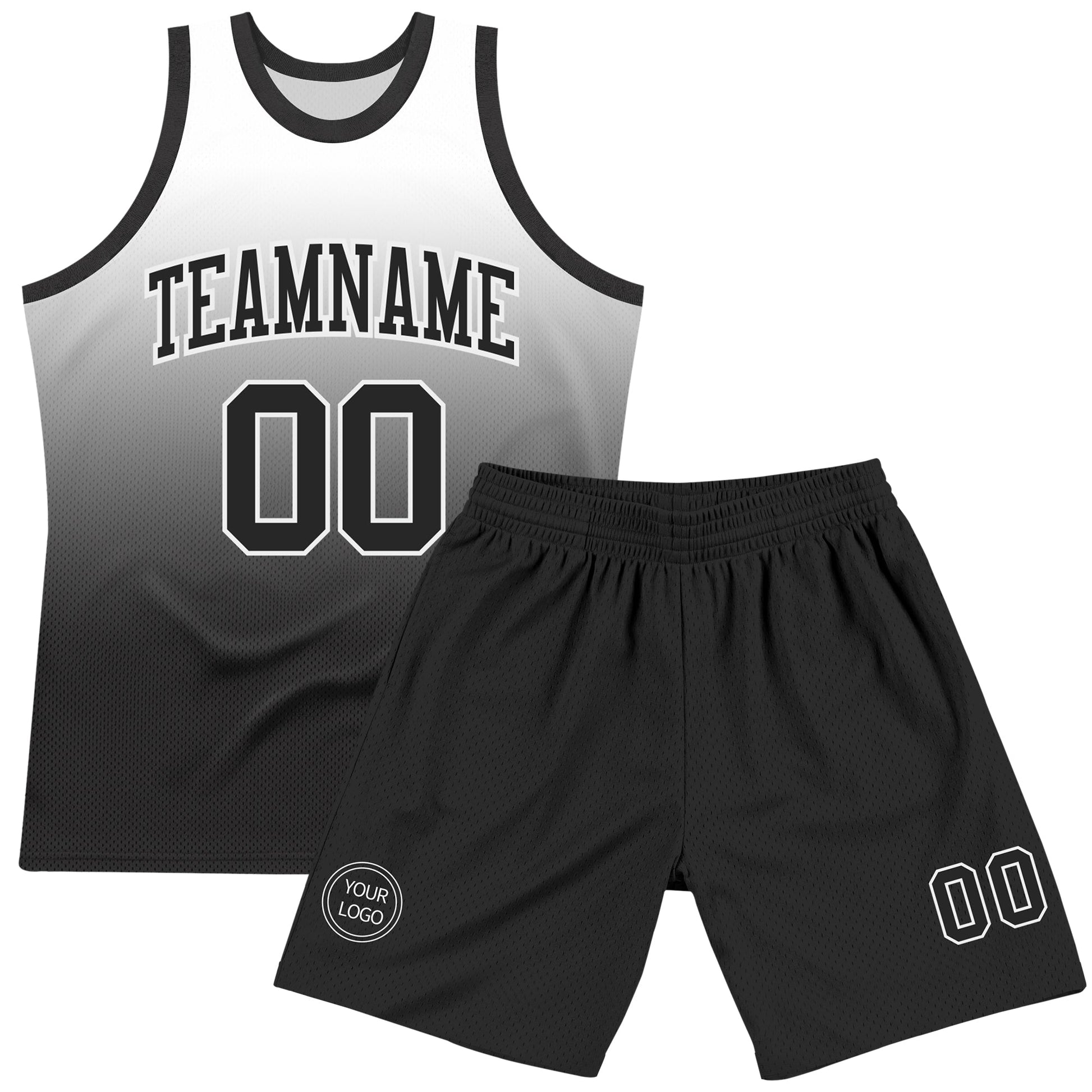 Custom White Black Fade Fashion Round Neck Sublimation Basketball Set Jersey view 2