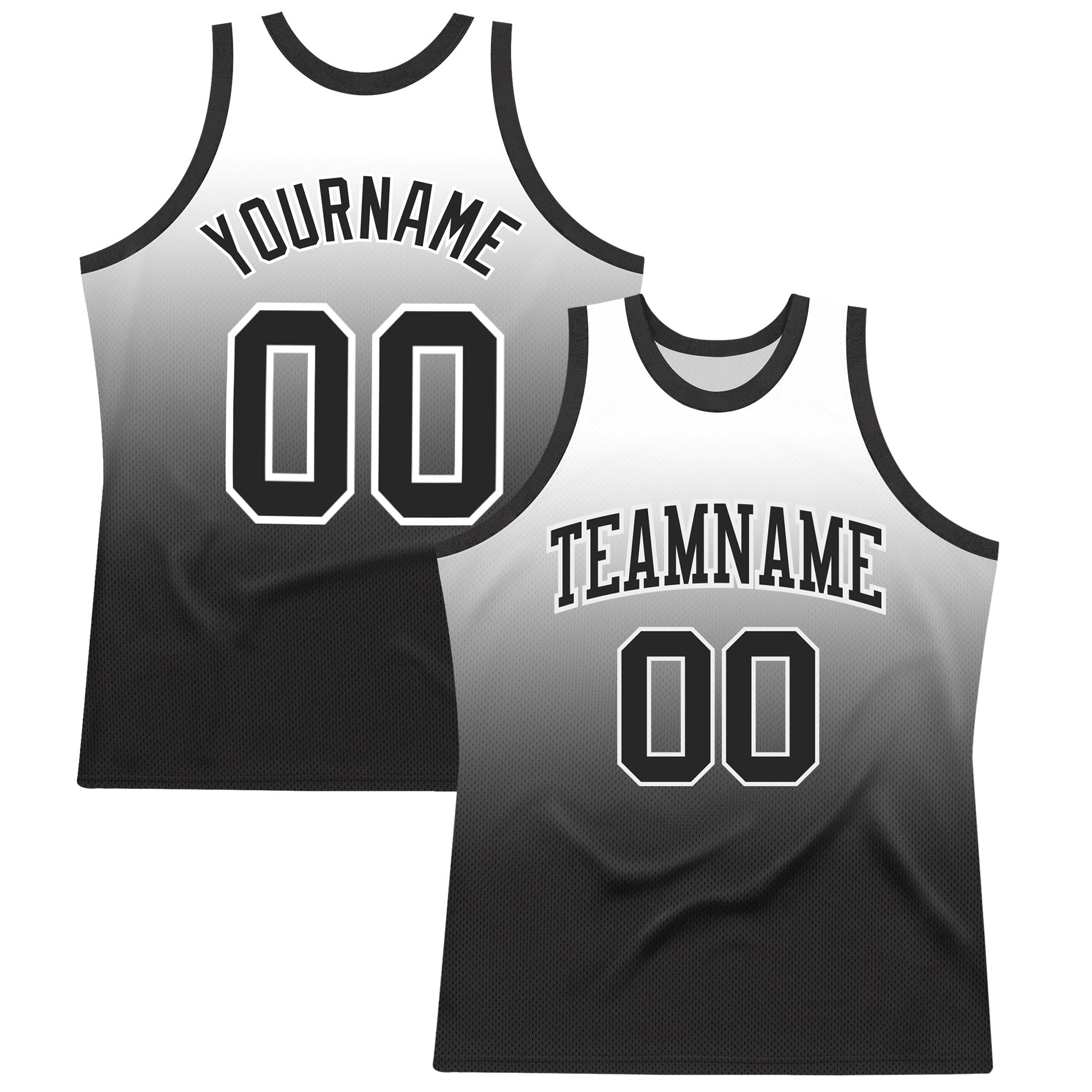 Custom White Black Fade Fashion Round Neck Sublimation Basketball Set Jersey - Main View