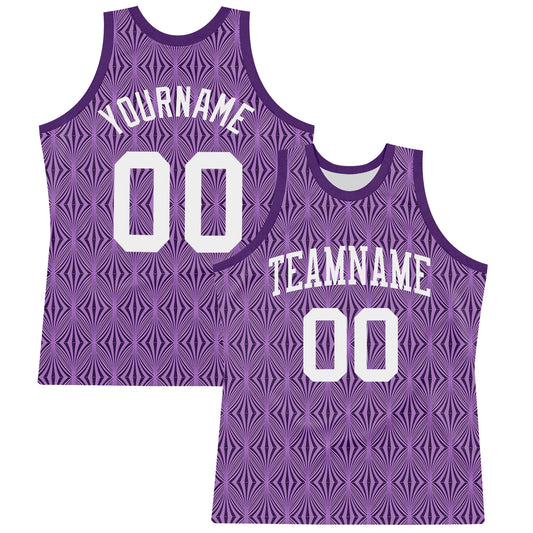 Custom Purple White Geometric Shape Round Neck Sublimation Basketball Set Jersey - Main View