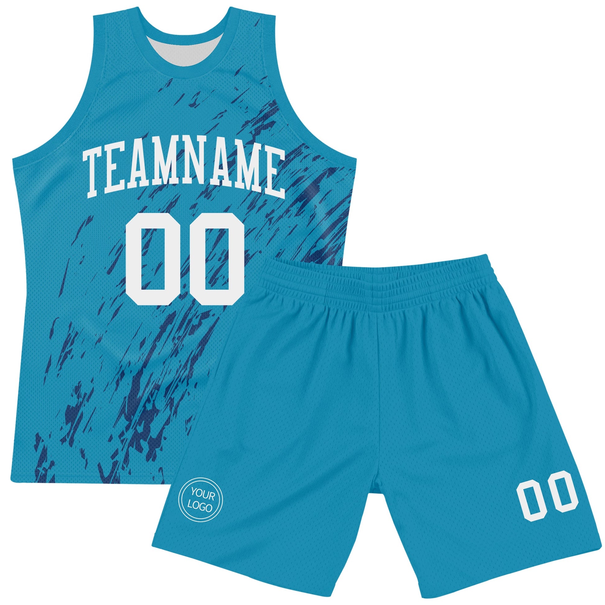 Custom Panther Blue White Splash Round Neck Sublimation Basketball Set Jersey view 2