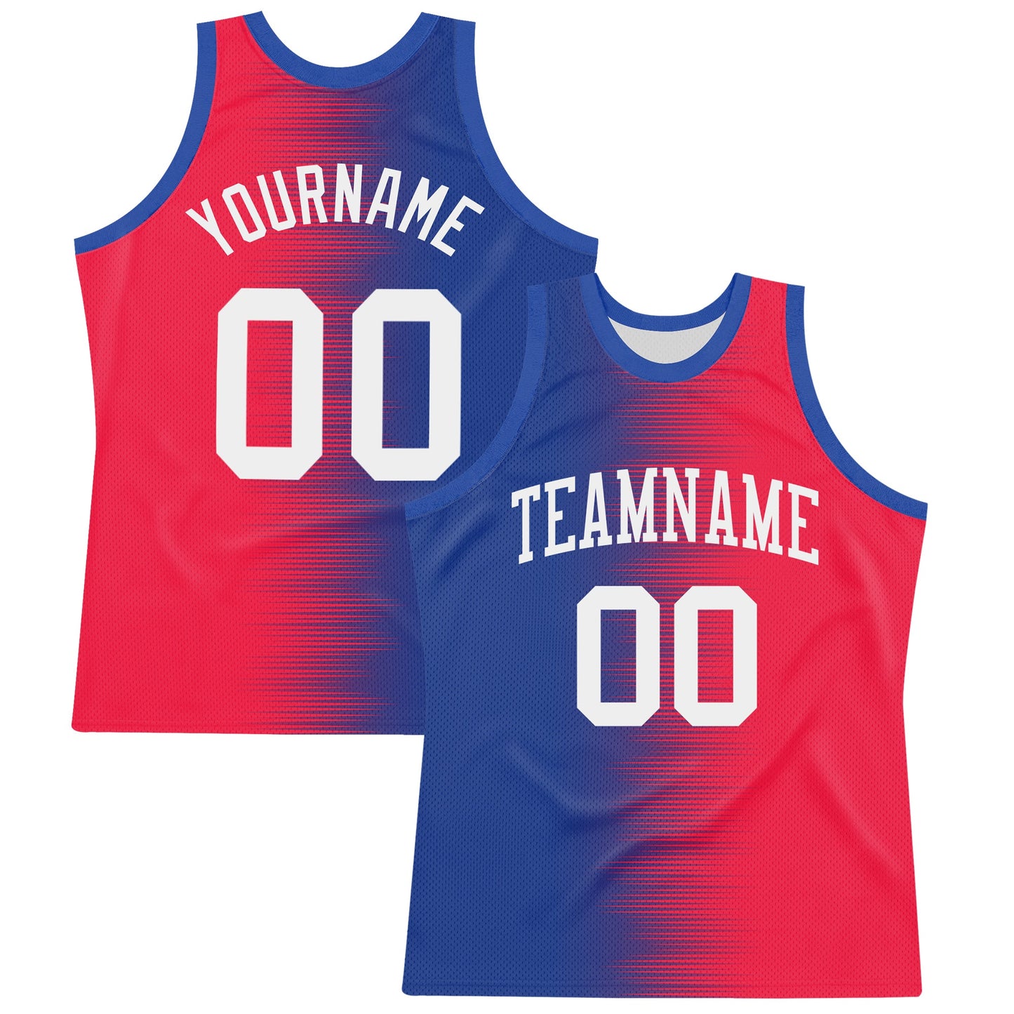 Custom Red White-Royal Gradient Line Round Neck Sublimation Basketball Set Jersey - Main View