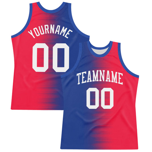 Custom Red White-Royal Gradient Line Round Neck Sublimation Basketball Set Jersey - Main View
