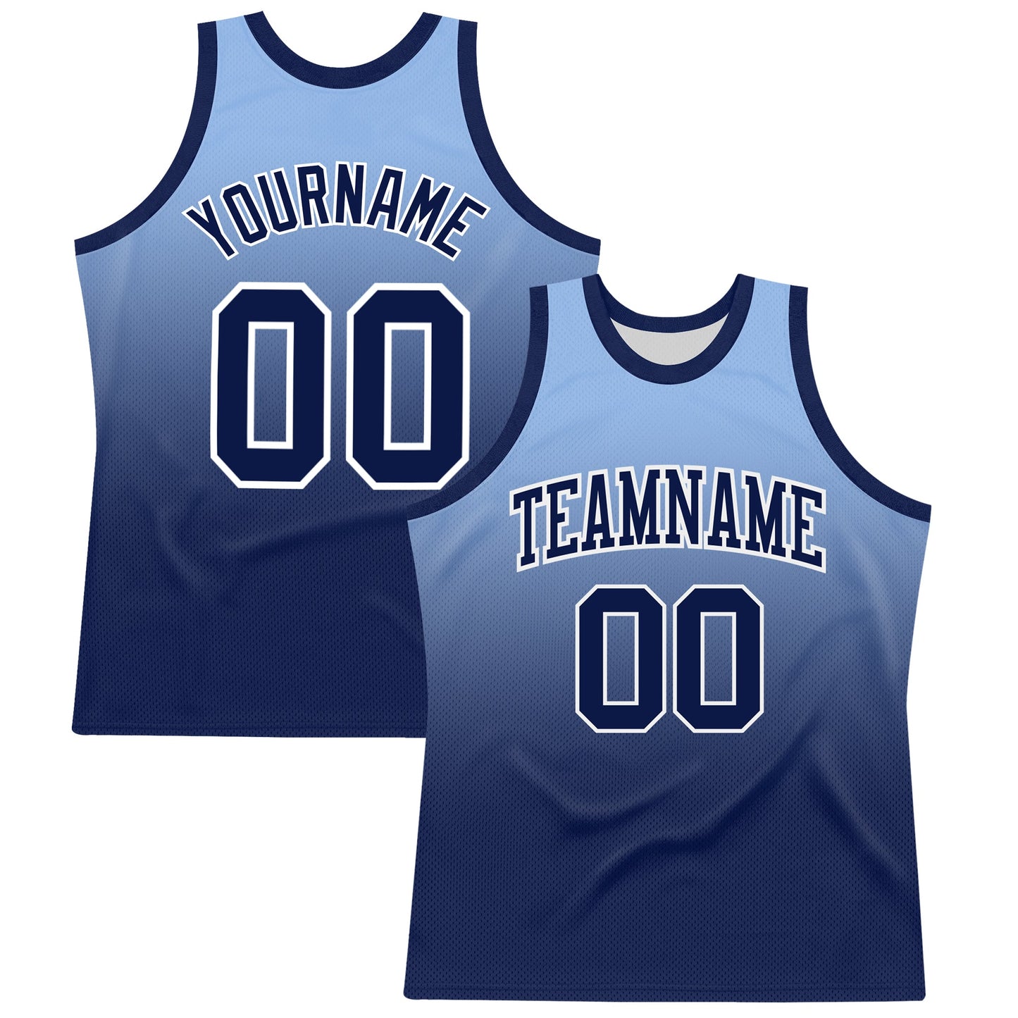 Custom Light Blue Navy-White Fade Fashion Round Neck Sublimation Basketball Set Jersey - Main View