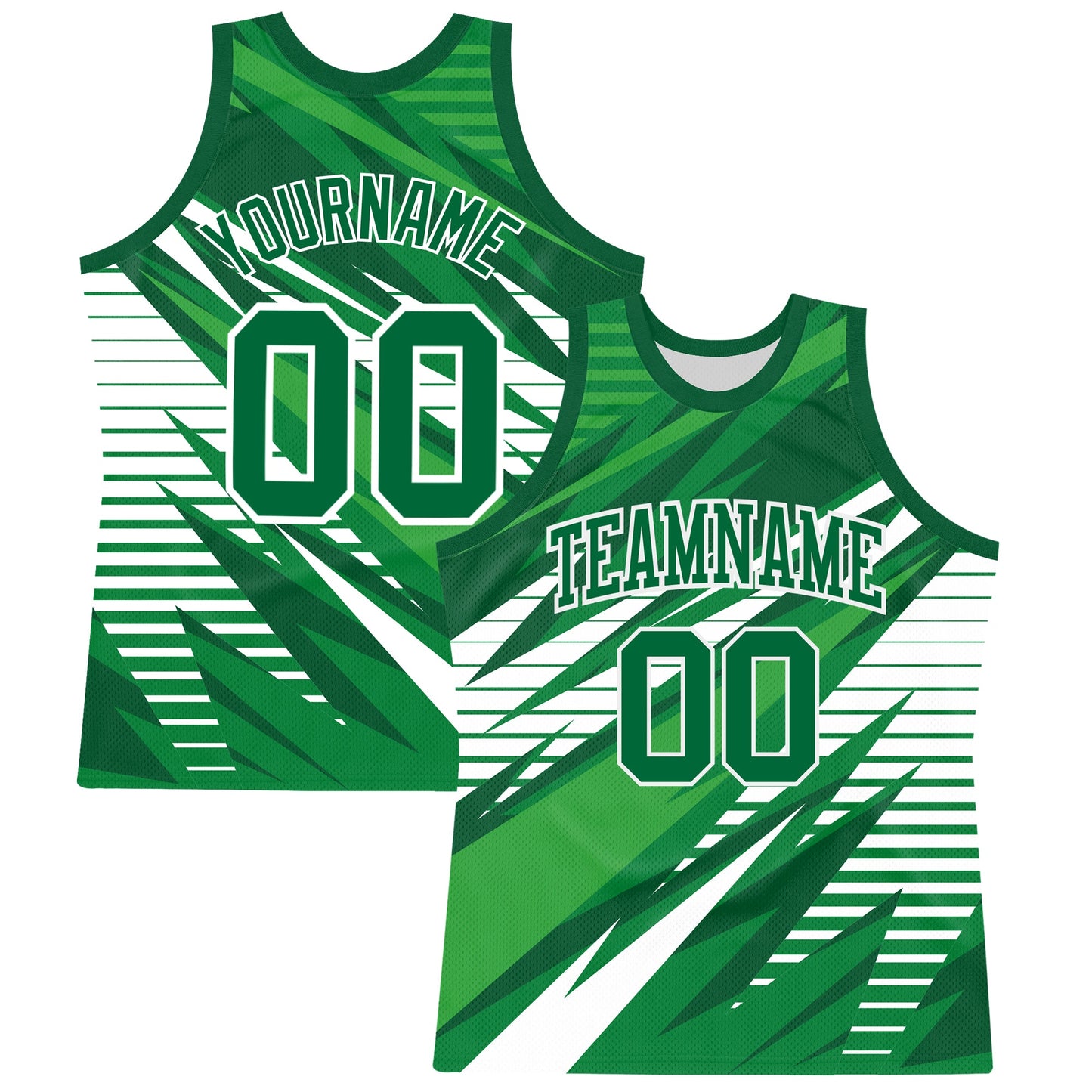 Custom Kelly Green White Line Round Neck Sublimation Basketball Set Jersey - Main View