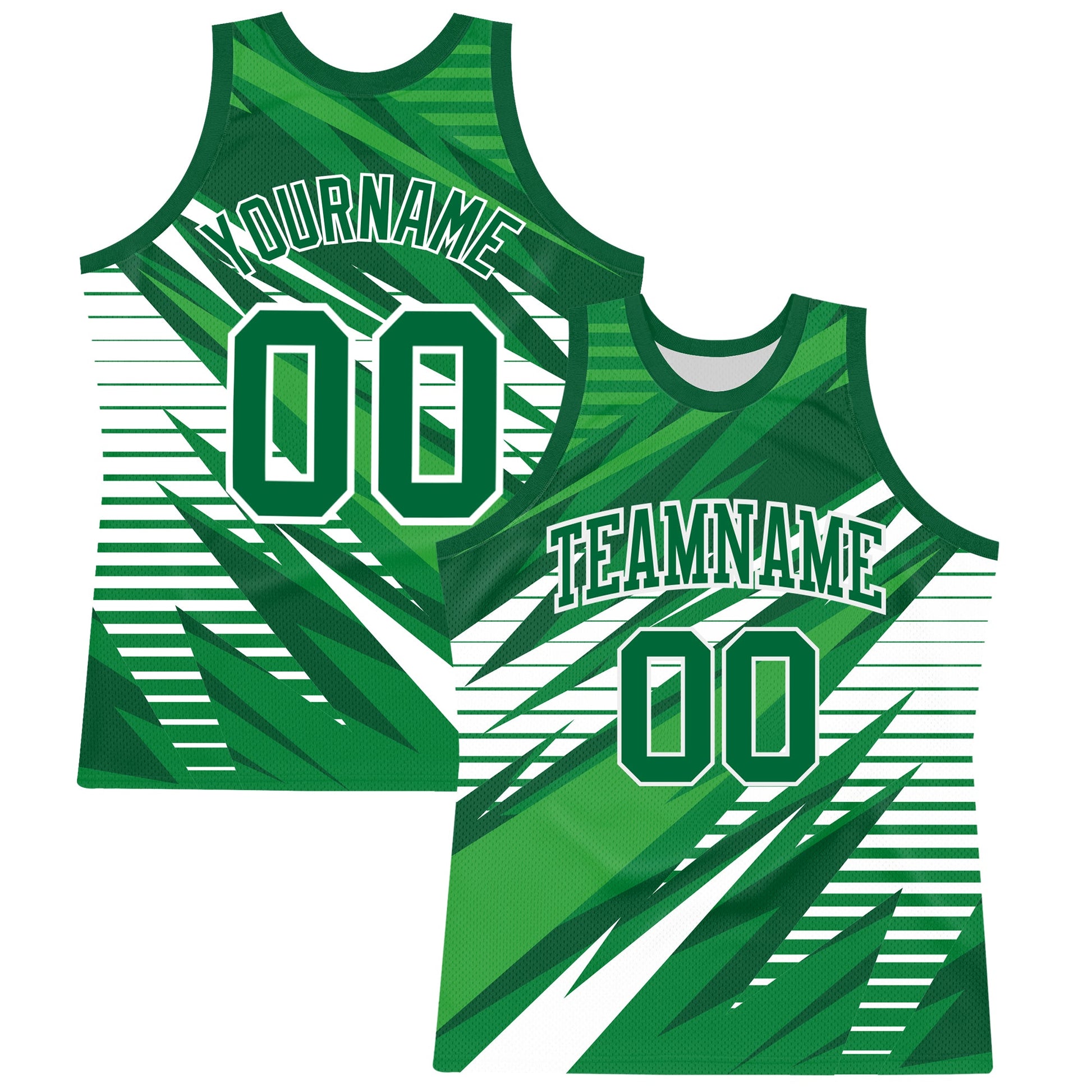 Custom Kelly Green White Line Round Neck Sublimation Basketball Set Jersey - Main View