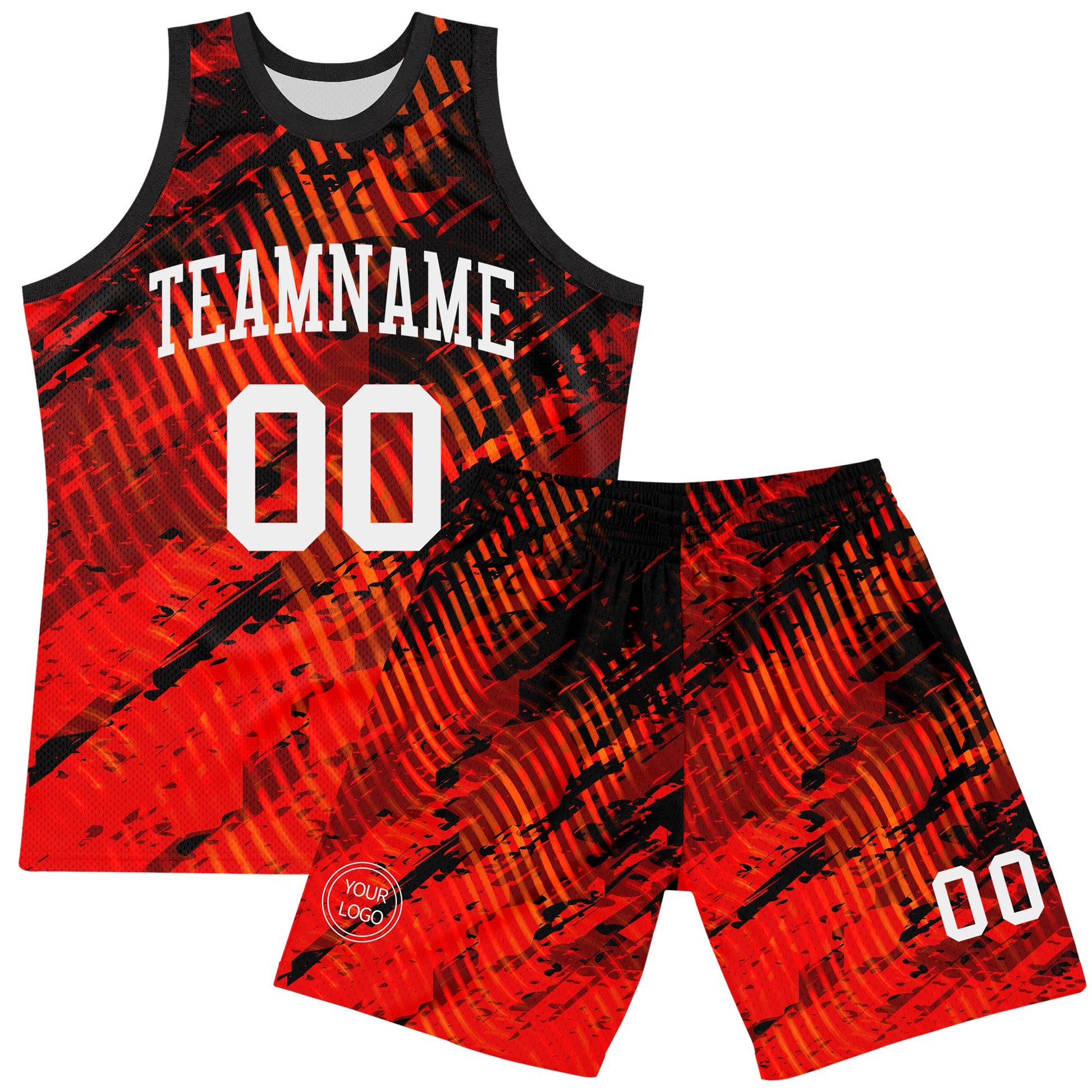 Custom Red White-Black Splash Round Neck Sublimation Basketball Set Jersey view 2