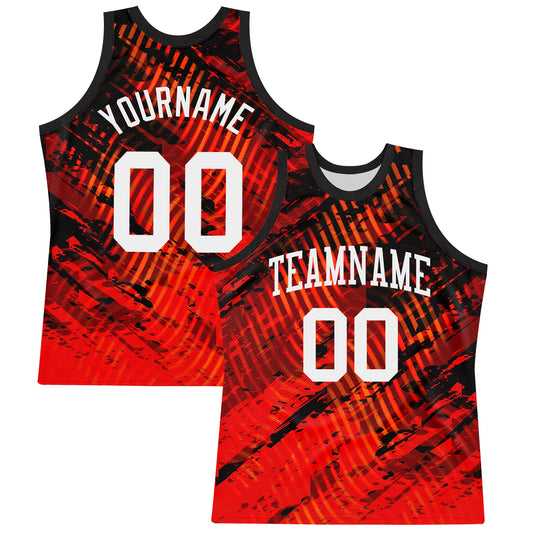 Custom Red White-Black Splash Round Neck Sublimation Basketball Set Jersey - Main View
