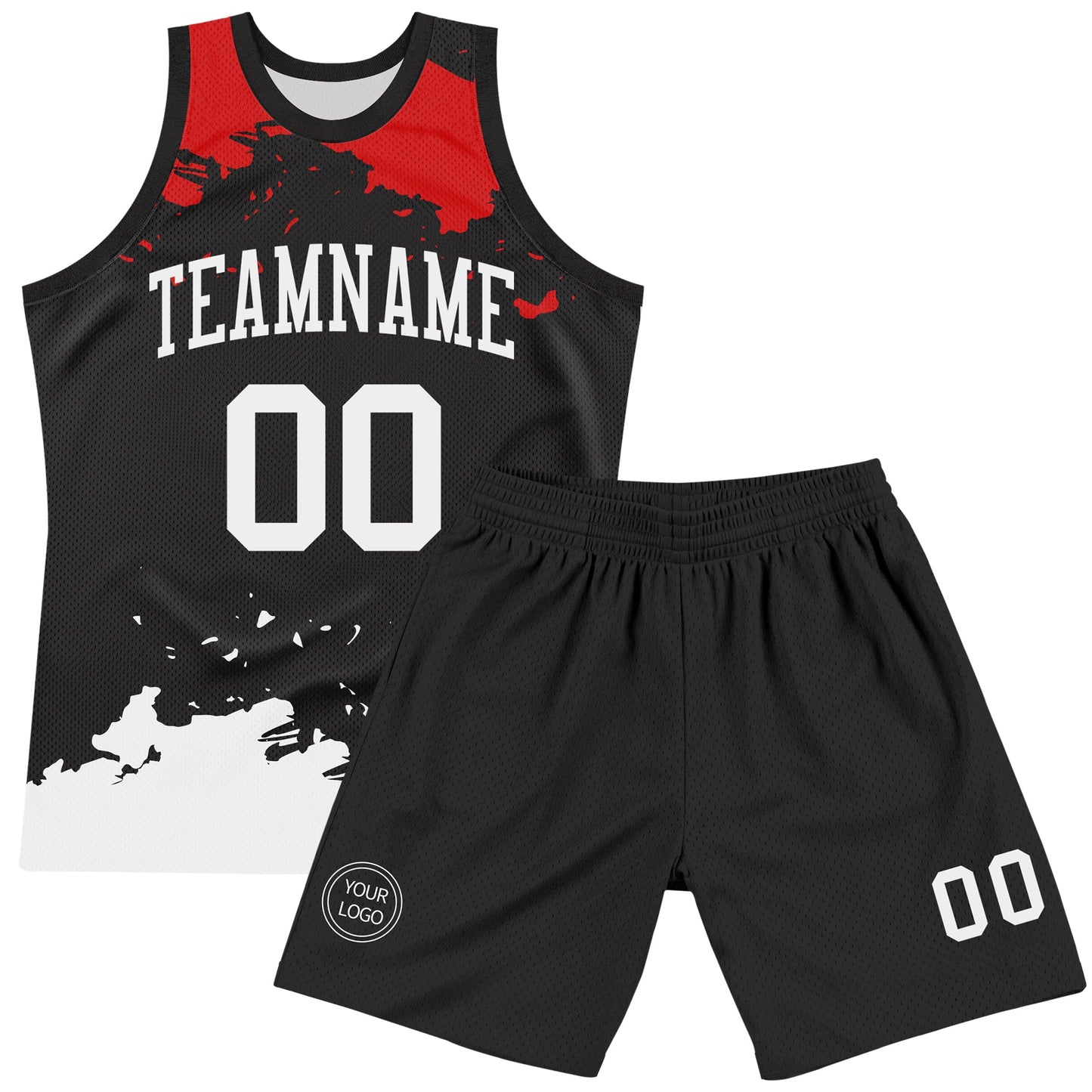 Custom Black White-Red Fragment Art Round Neck Sublimation Basketball Set Jersey view 2