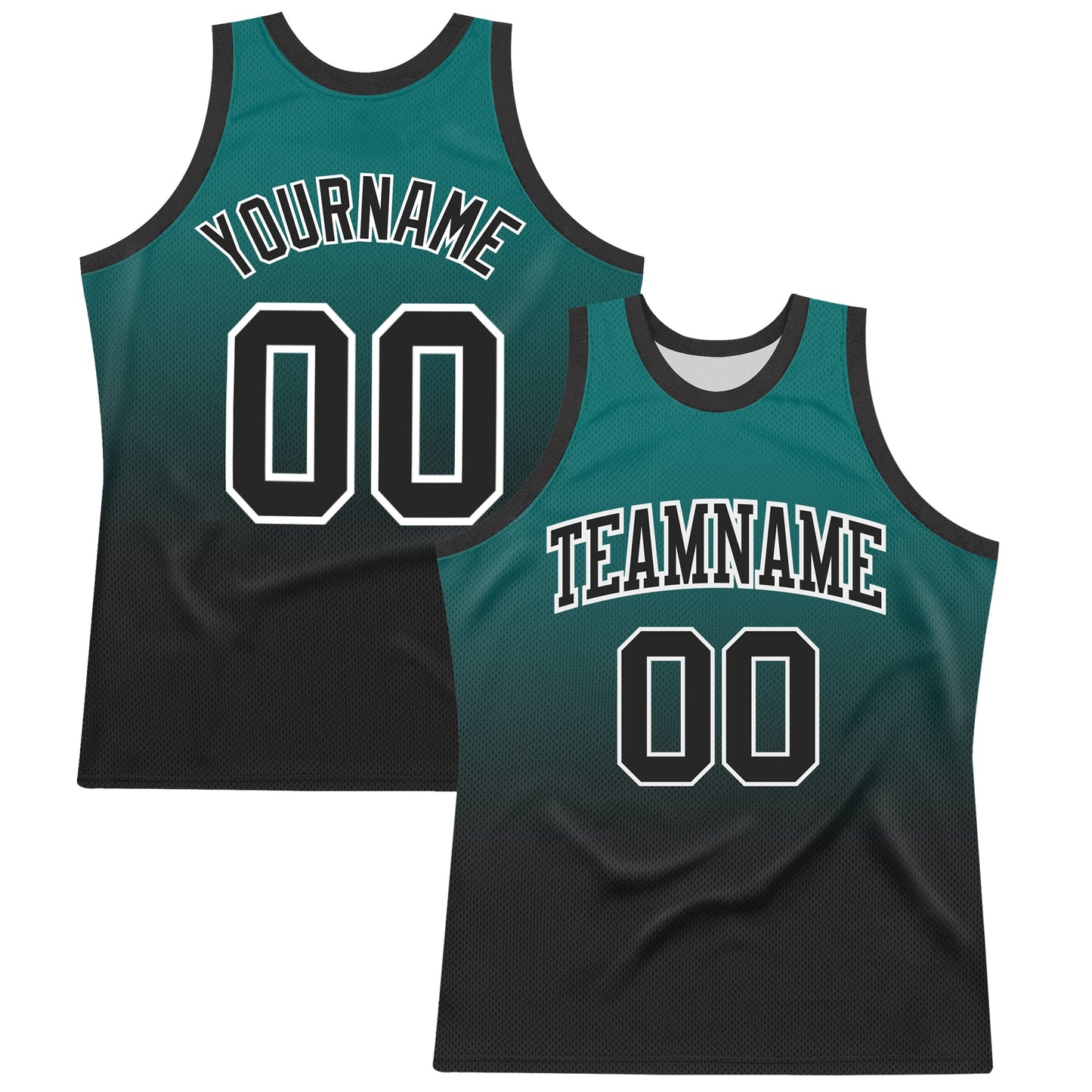 Custom Teal Black-White Fade Fashion Round Neck Sublimation Basketball Set Jersey - Main View