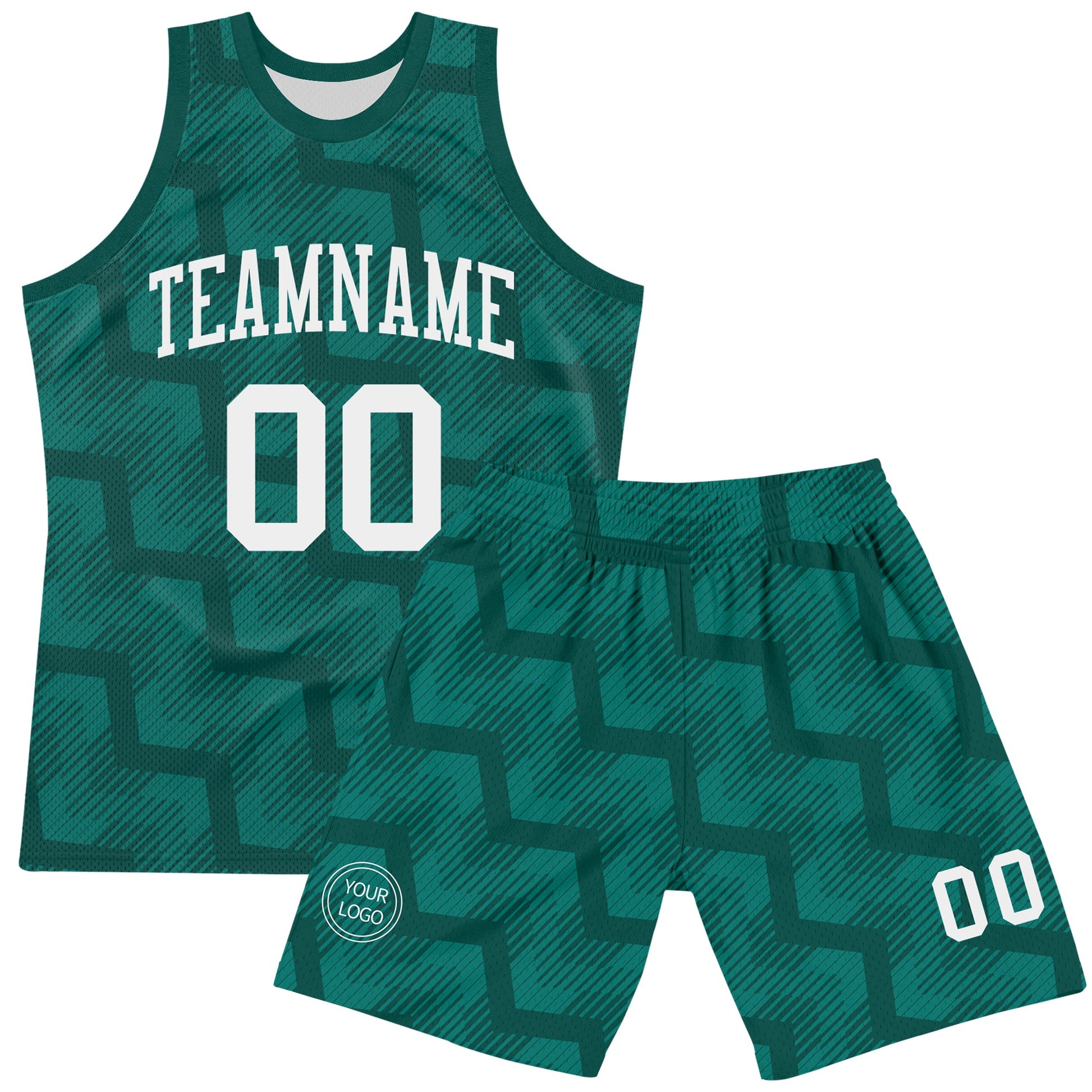 Custom Green White Line Round Neck Sublimation Basketball Set Jersey view 2