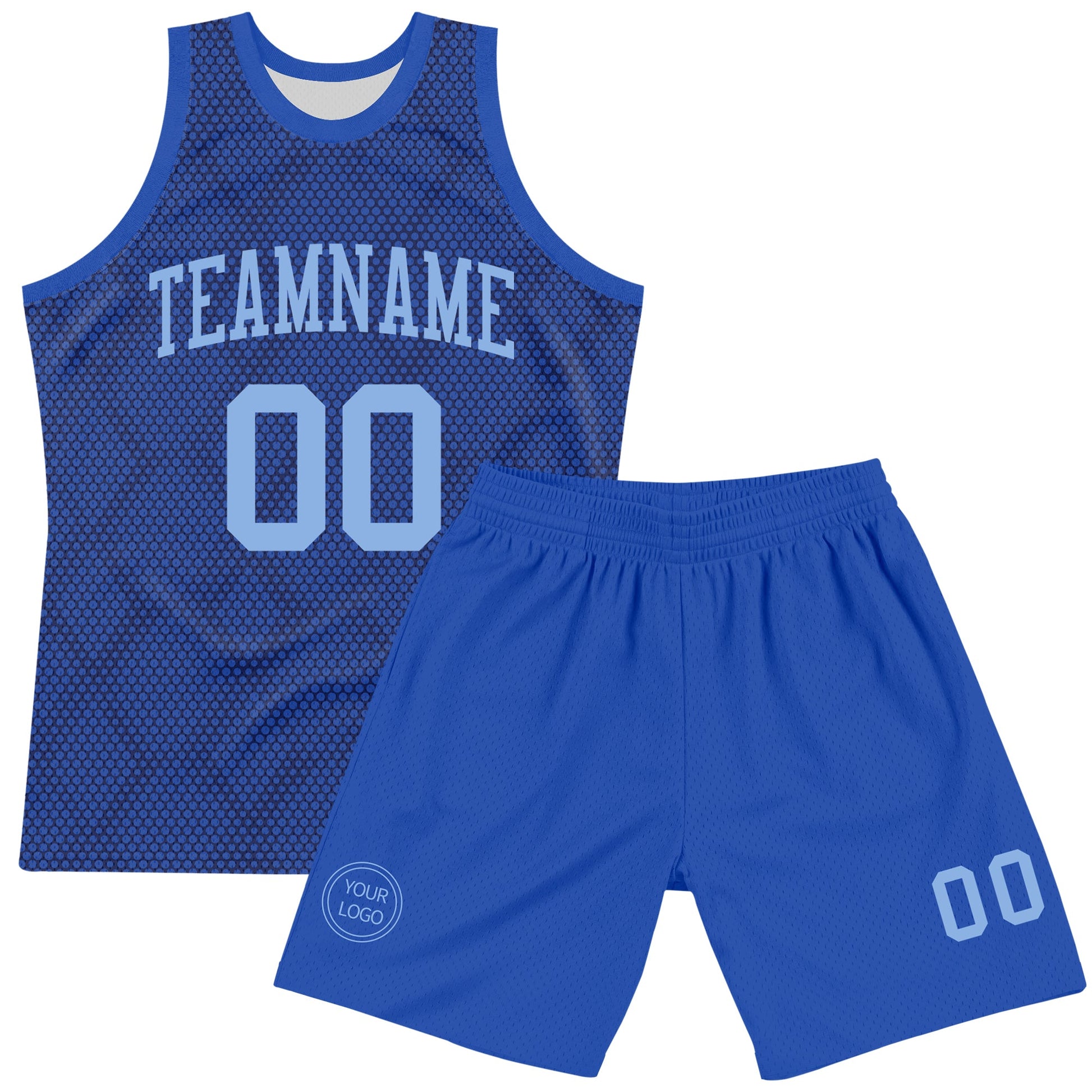 Custom Royal Light Blue Dot Round Neck Sublimation Basketball Set Jersey view 2