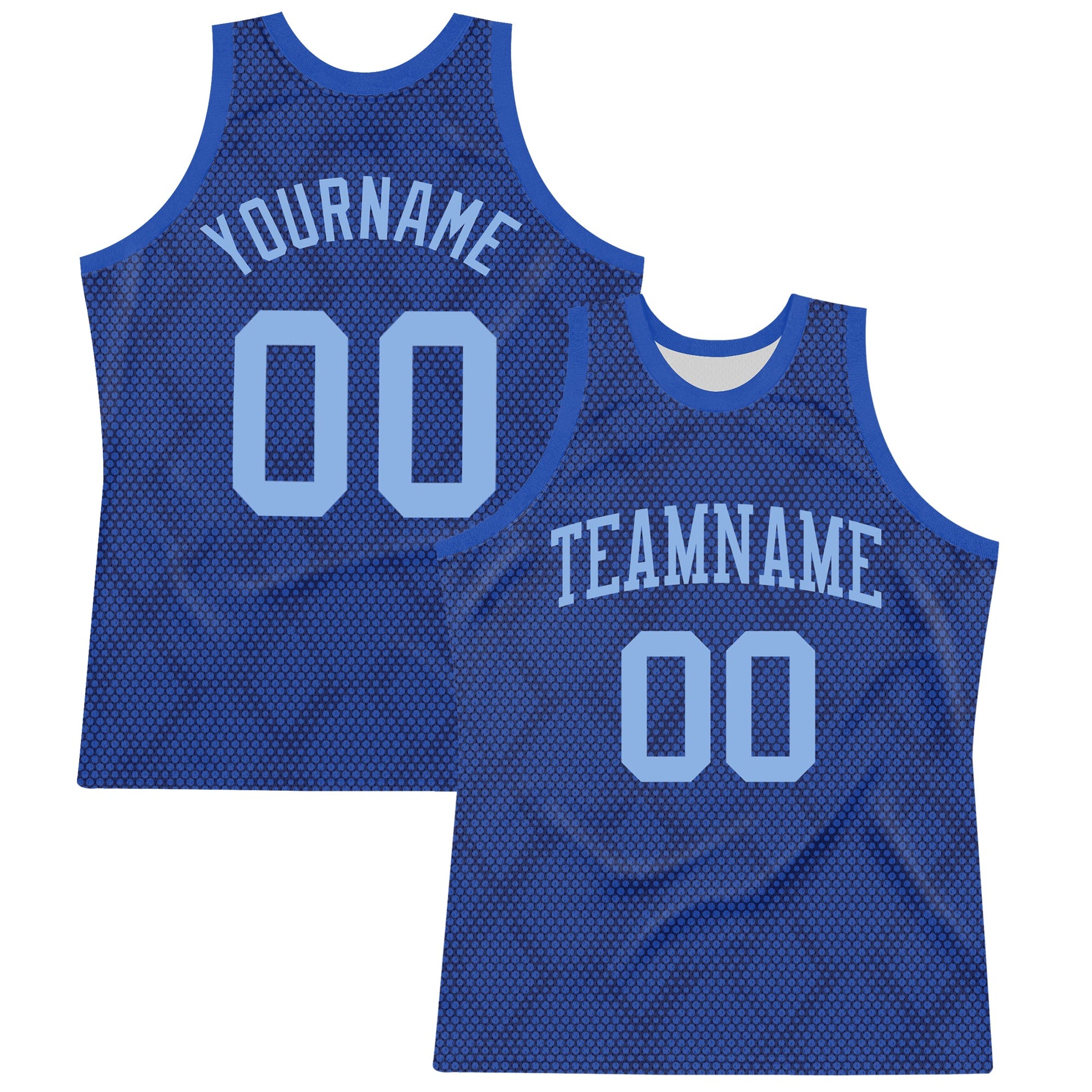 Custom Royal Light Blue Dot Round Neck Sublimation Basketball Set Jersey - Main View