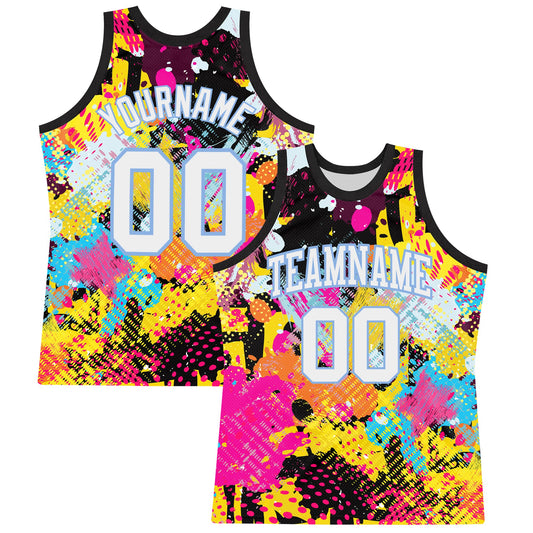 Custom Graffiti Pattern White-Light Blue Splash Round Neck Sublimation Basketball Set Jersey - Main View