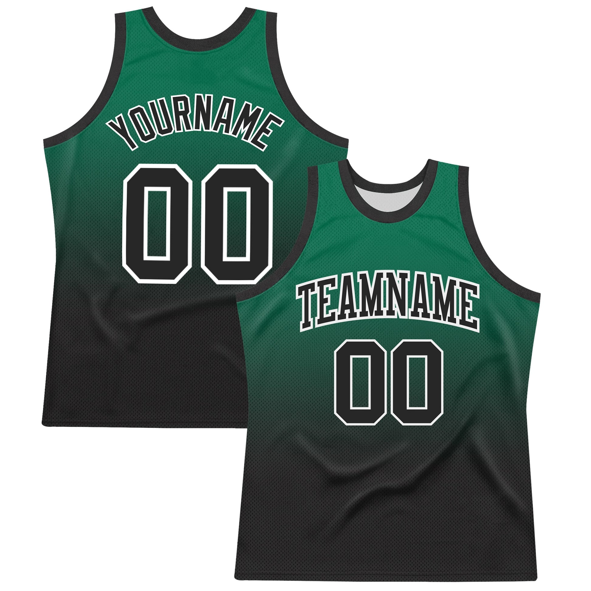 Custom Kelly Green Black-White Fade Fashion Round Neck Sublimation Basketball Set Jersey - Main View