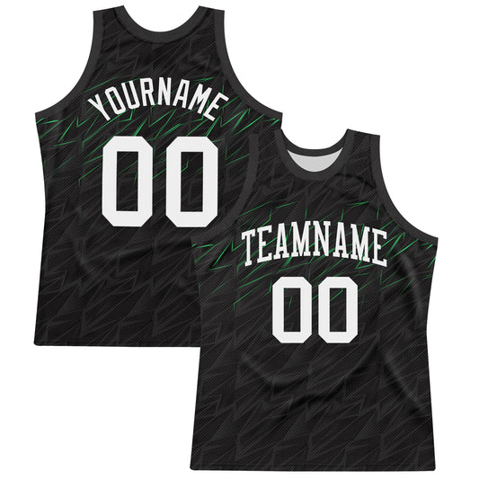 Custom Black White-Neon Green Line Round Neck Sublimation Basketball Set Jersey - Main View