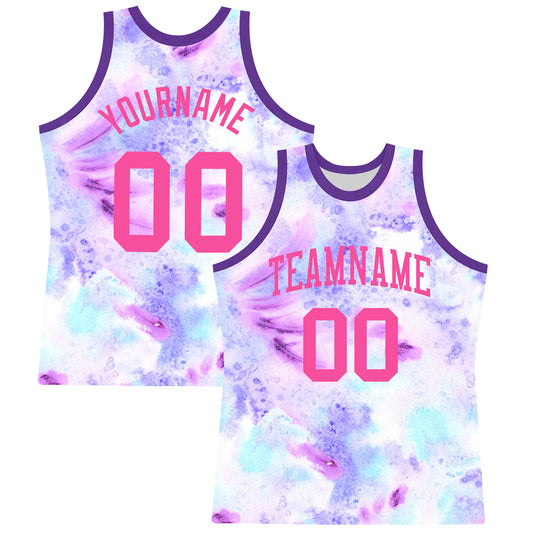 Custom Tie Dye Pink-Purple Round Neck Sublimation Basketball Set Jersey - Main View