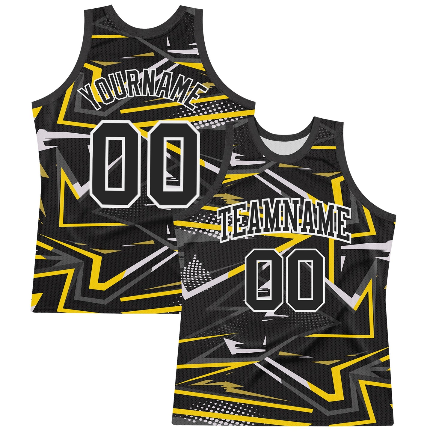 Custom Black Gold-White Line Round Neck Sublimation Basketball Set Jersey - Main View