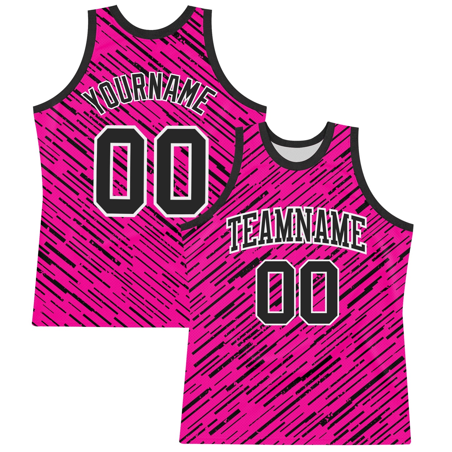 Custom Pink Black-White Line Round Neck Sublimation Basketball Set Jersey - Main View