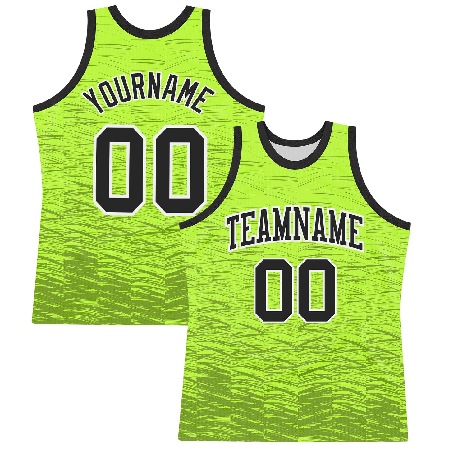 Custom Neon Green Black-White Line Round Neck Sublimation Basketball Set Jersey - Main View