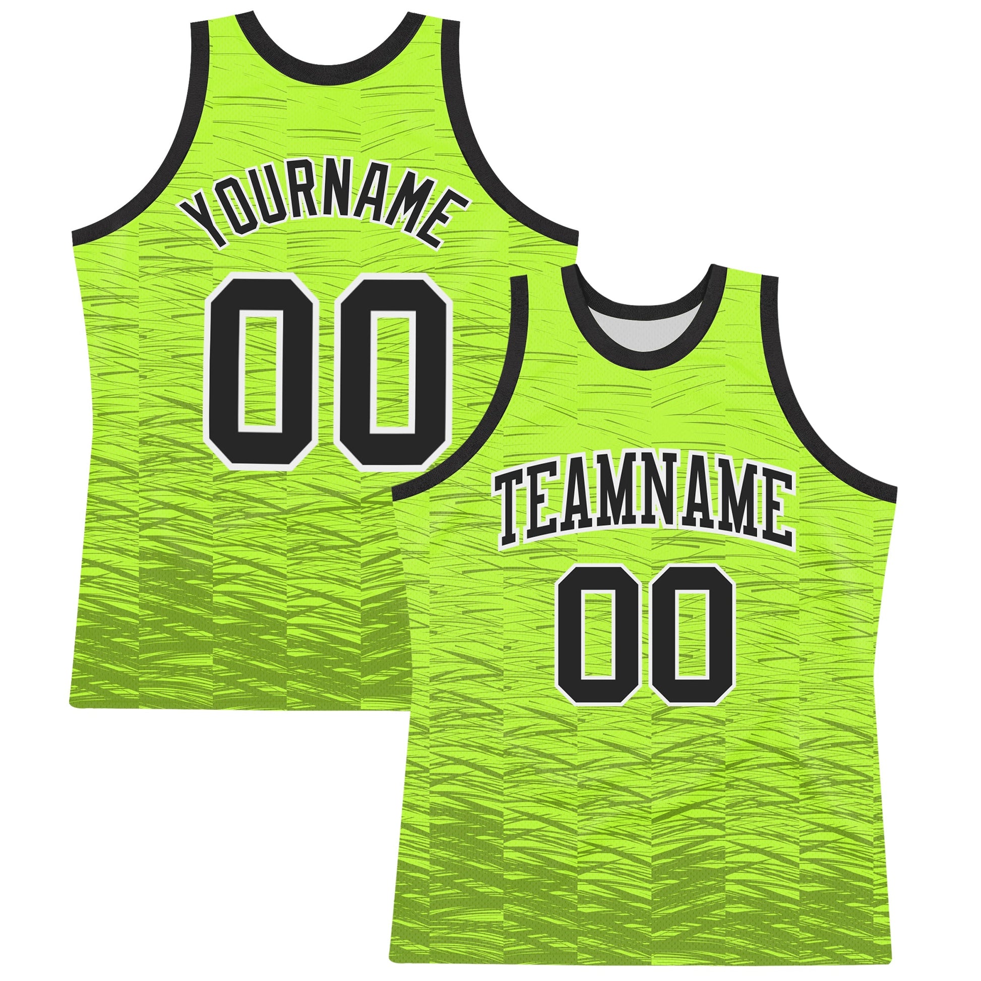 Custom Neon Green Black-White Line Round Neck Sublimation Basketball Set Jersey - Main View