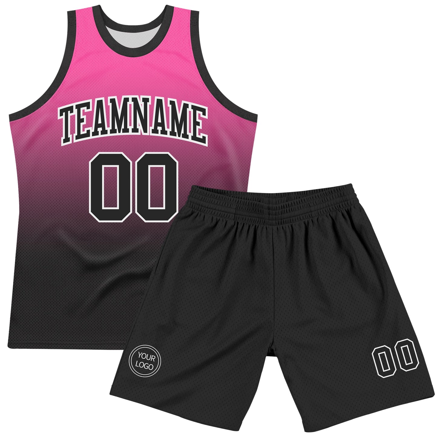 Custom Pink Black-White Fade Fashion Round Neck Sublimation Basketball Set Jersey view 2