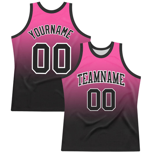 Custom Pink Black-White Fade Fashion Round Neck Sublimation Basketball Set Jersey - Main View