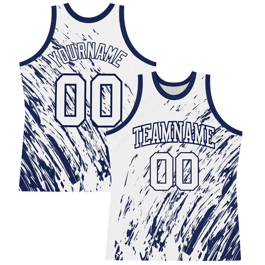Custom White Navy Splash Round Neck Sublimation Basketball Set Jersey - Main View