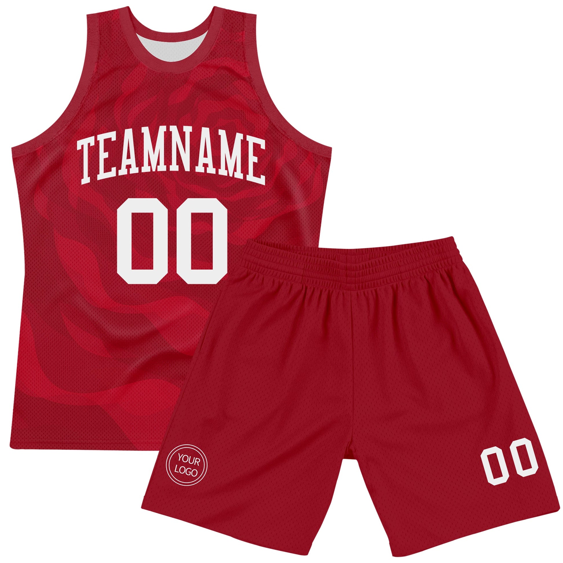 Custom Red White Fluid Art Round Neck Sublimation Basketball Set Jersey view 2