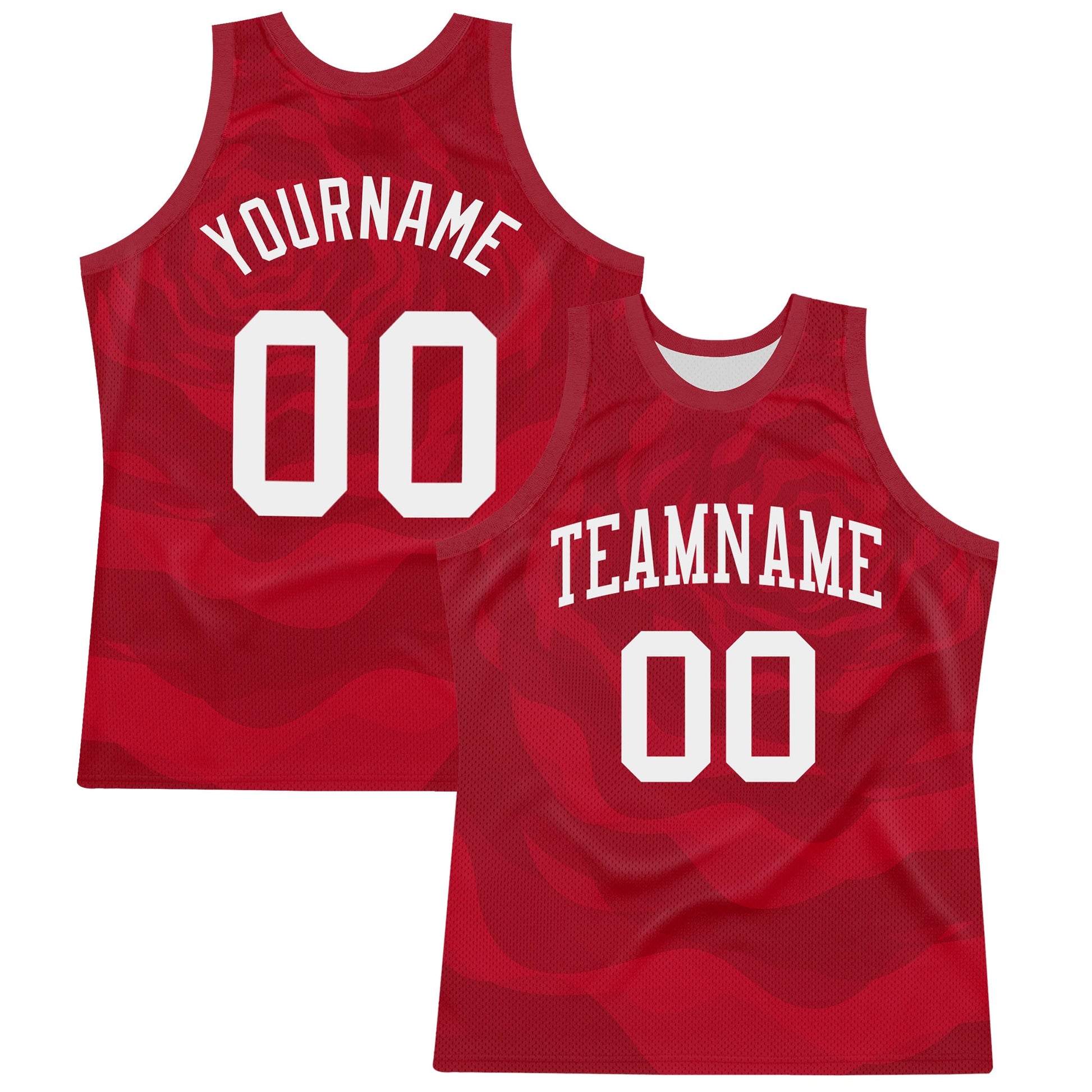 Custom Red White Fluid Art Round Neck Sublimation Basketball Set Jersey - Main View