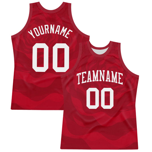Custom Red White Fluid Art Round Neck Sublimation Basketball Set Jersey - Main View