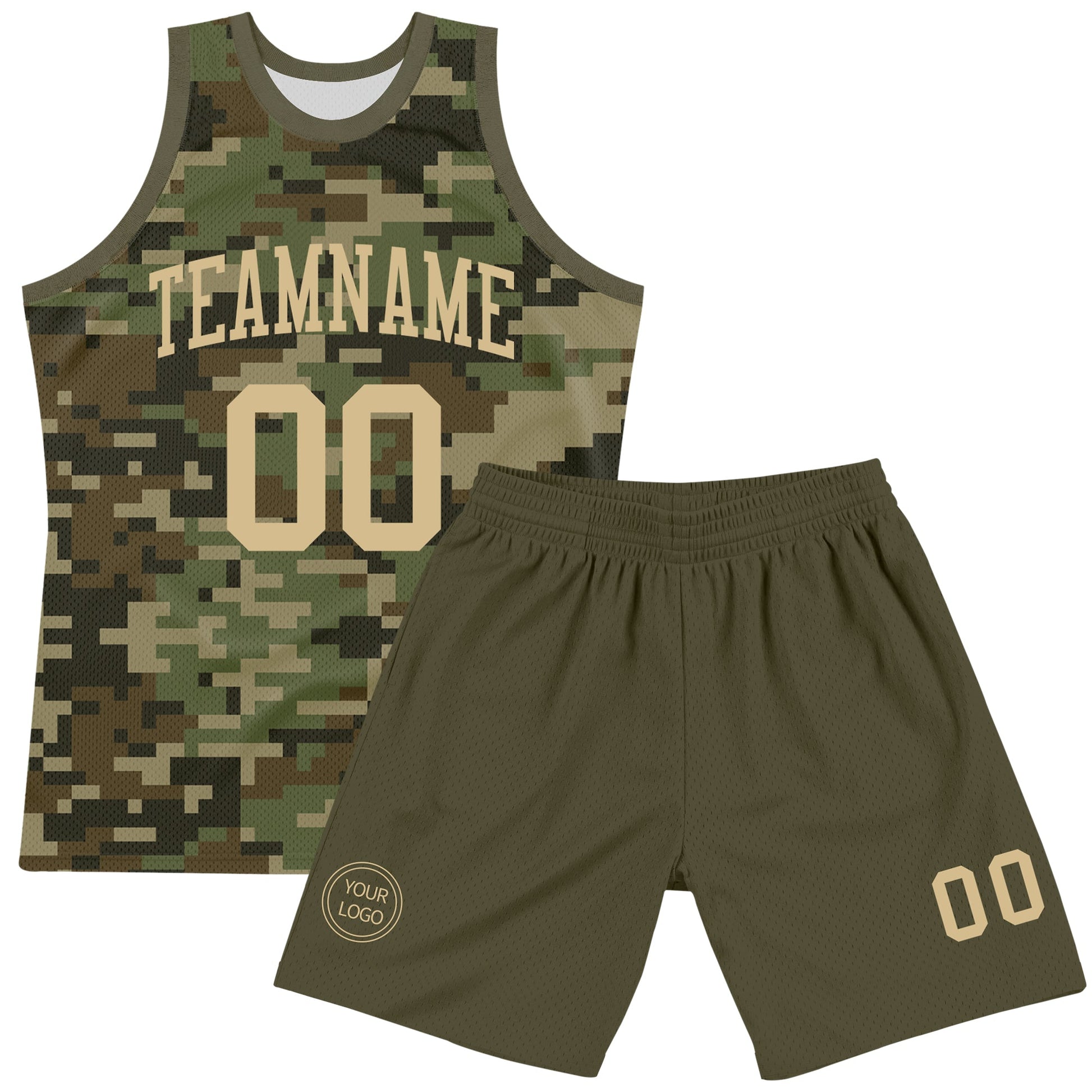 Custom Camo Vegas Gold-Olive Round Neck Sublimation Salute To Service Basketball Set Jersey view 2