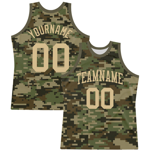 Custom Camo Vegas Gold-Olive Round Neck Sublimation Salute To Service Basketball Set Jersey - Main View