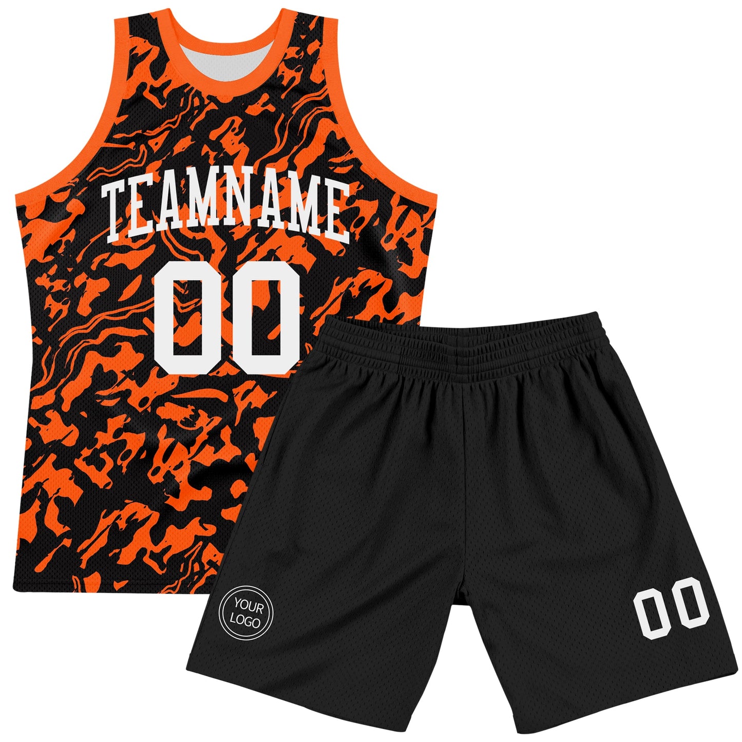 Custom Black White-Orange Fluid Art Round Neck Sublimation Basketball Set Jersey view 2