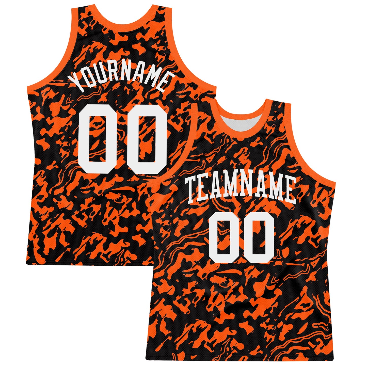 Custom Black White-Orange Fluid Art Round Neck Sublimation Basketball Set Jersey - Main View