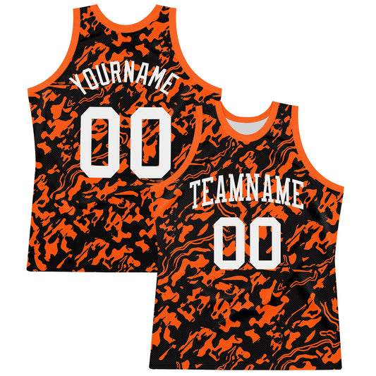 Custom Black White-Orange Fluid Art Round Neck Sublimation Basketball Set Jersey - Main View