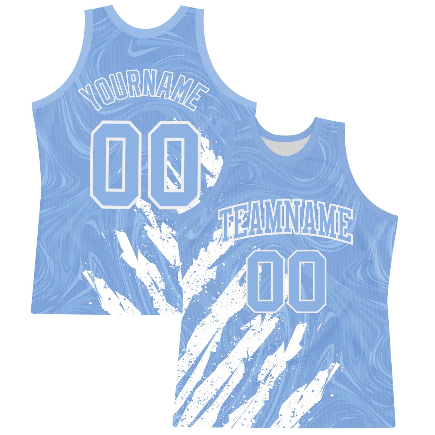 Custom Light Blue White Splash Round Neck Sublimation Basketball Set Jersey - Main View