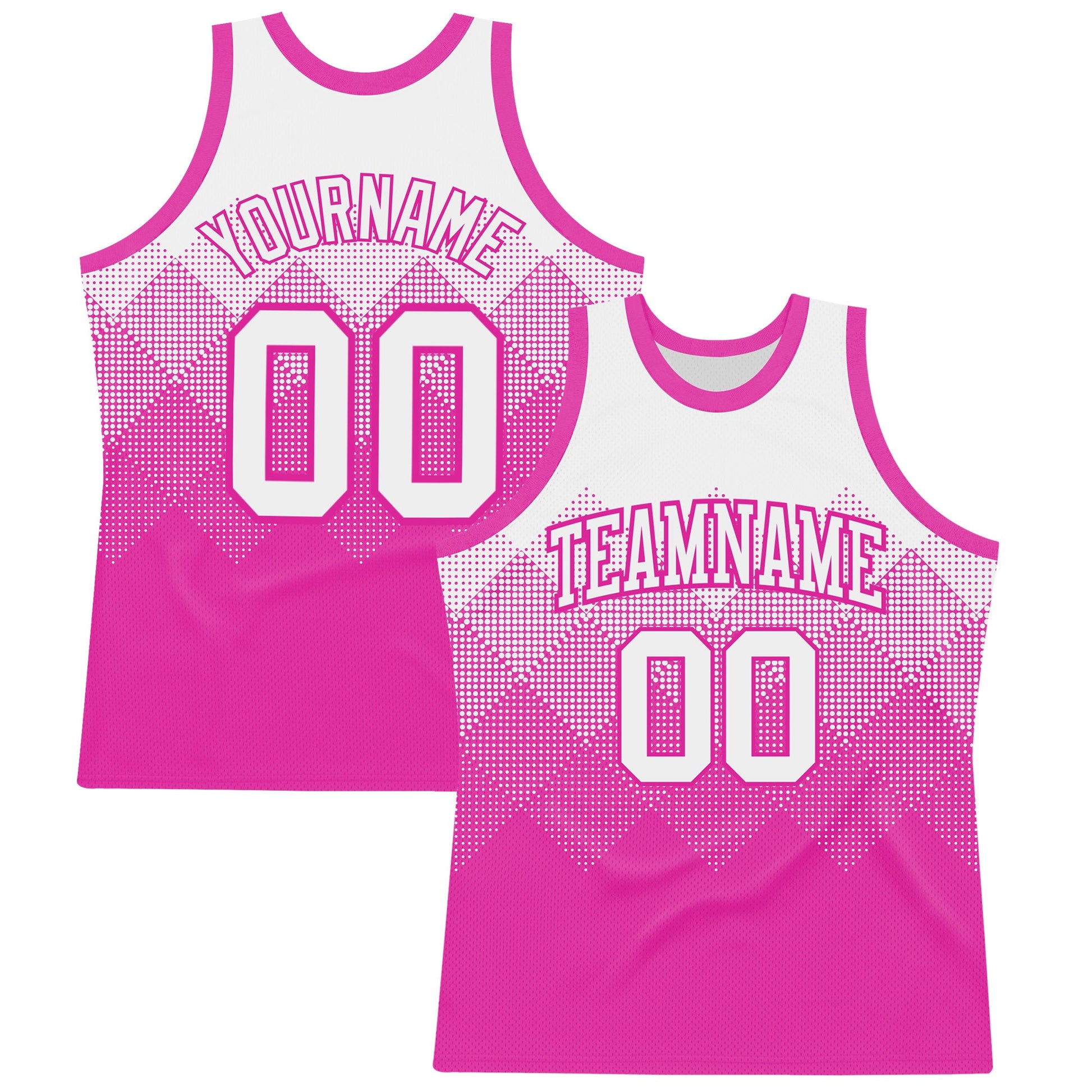 Custom White Deep Pink Gradient Square Shapes Round Neck Sublimation Basketball Set Jersey - Main View