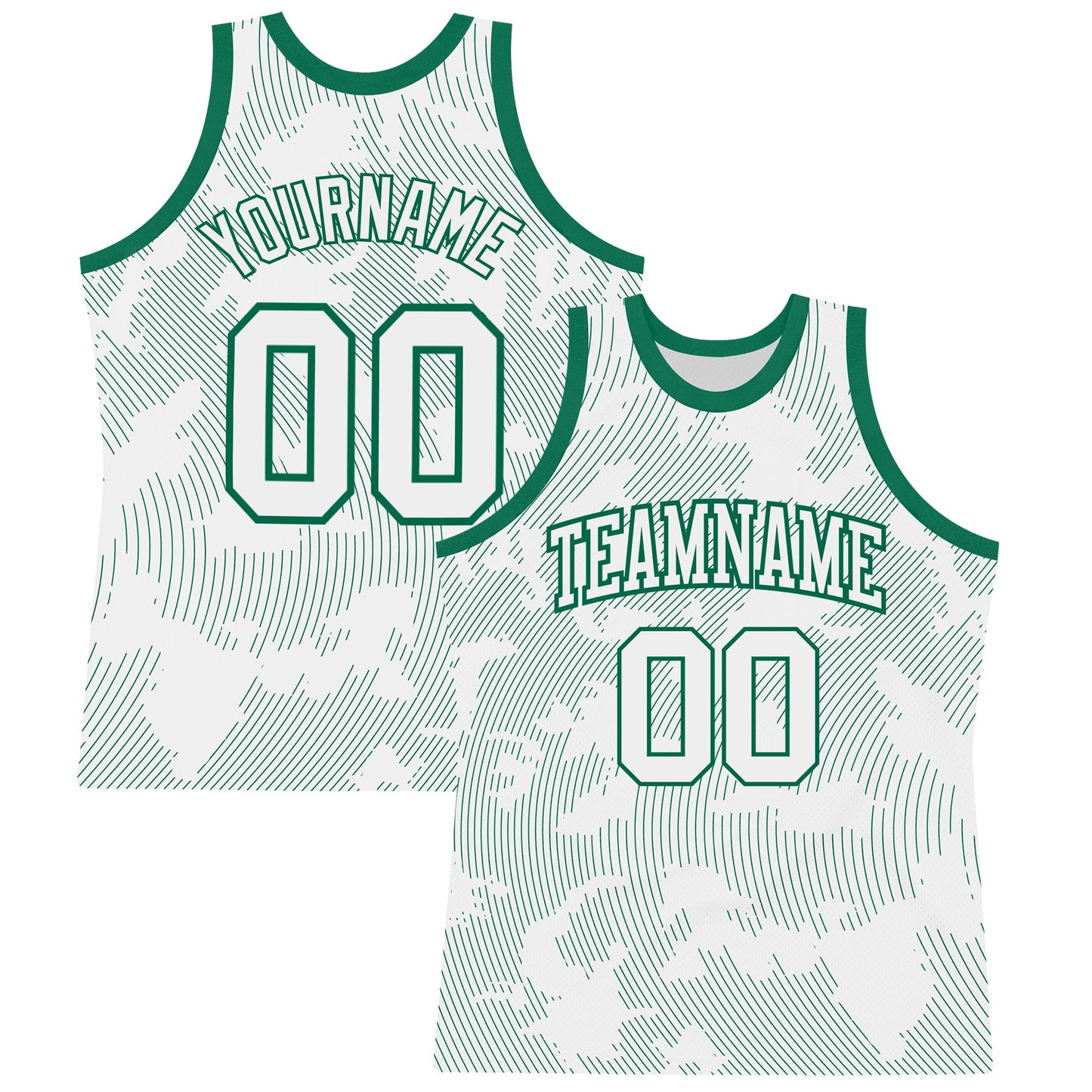 Custom White Kelly Green Curve Lines Round Neck Sublimation Basketball Set Jersey - Main View