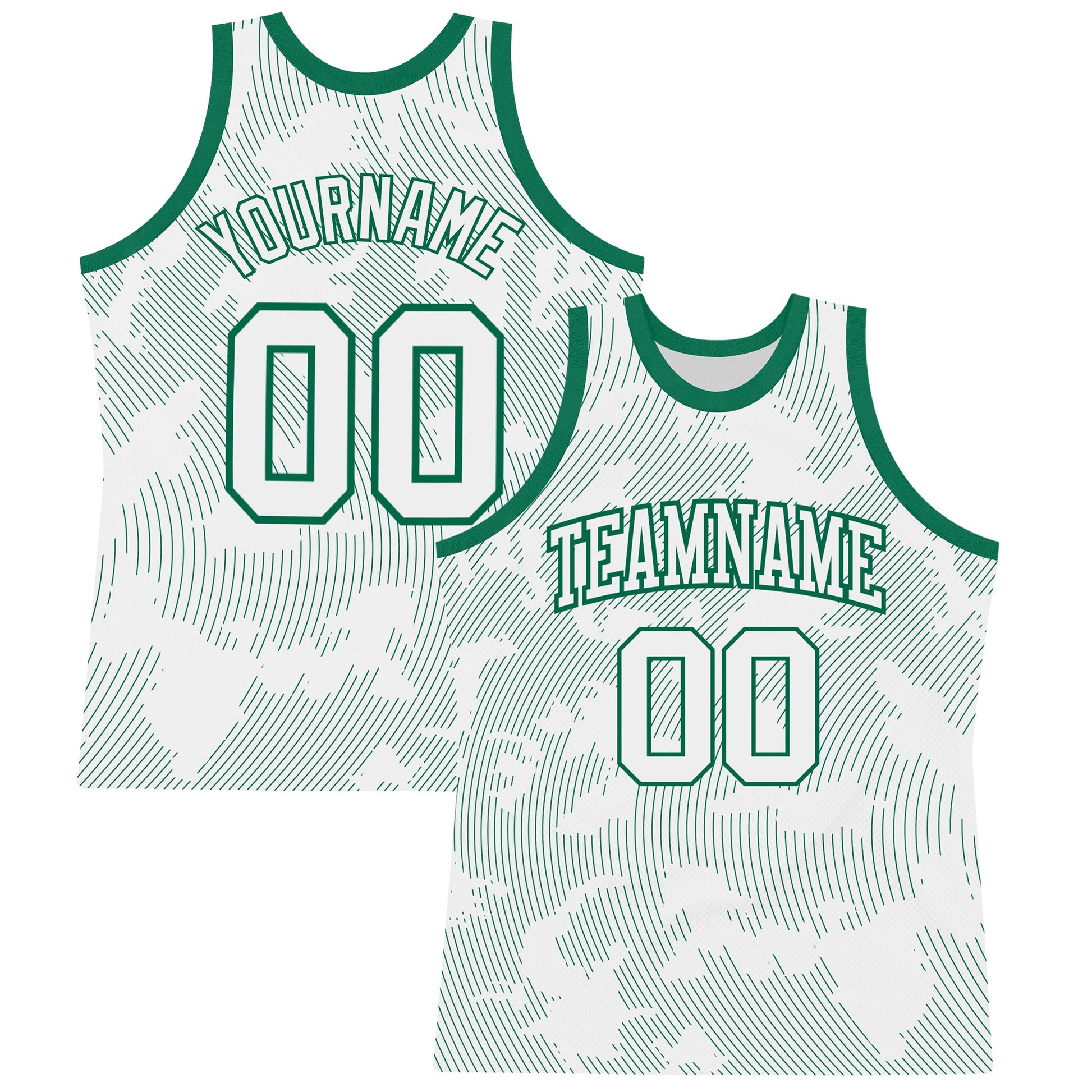 Custom White Kelly Green Curve Lines Round Neck Sublimation Basketball Set Jersey - Main View