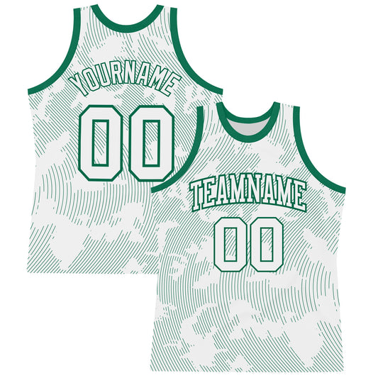 Custom White Kelly Green Curve Lines Round Neck Sublimation Basketball Set Jersey - Main View