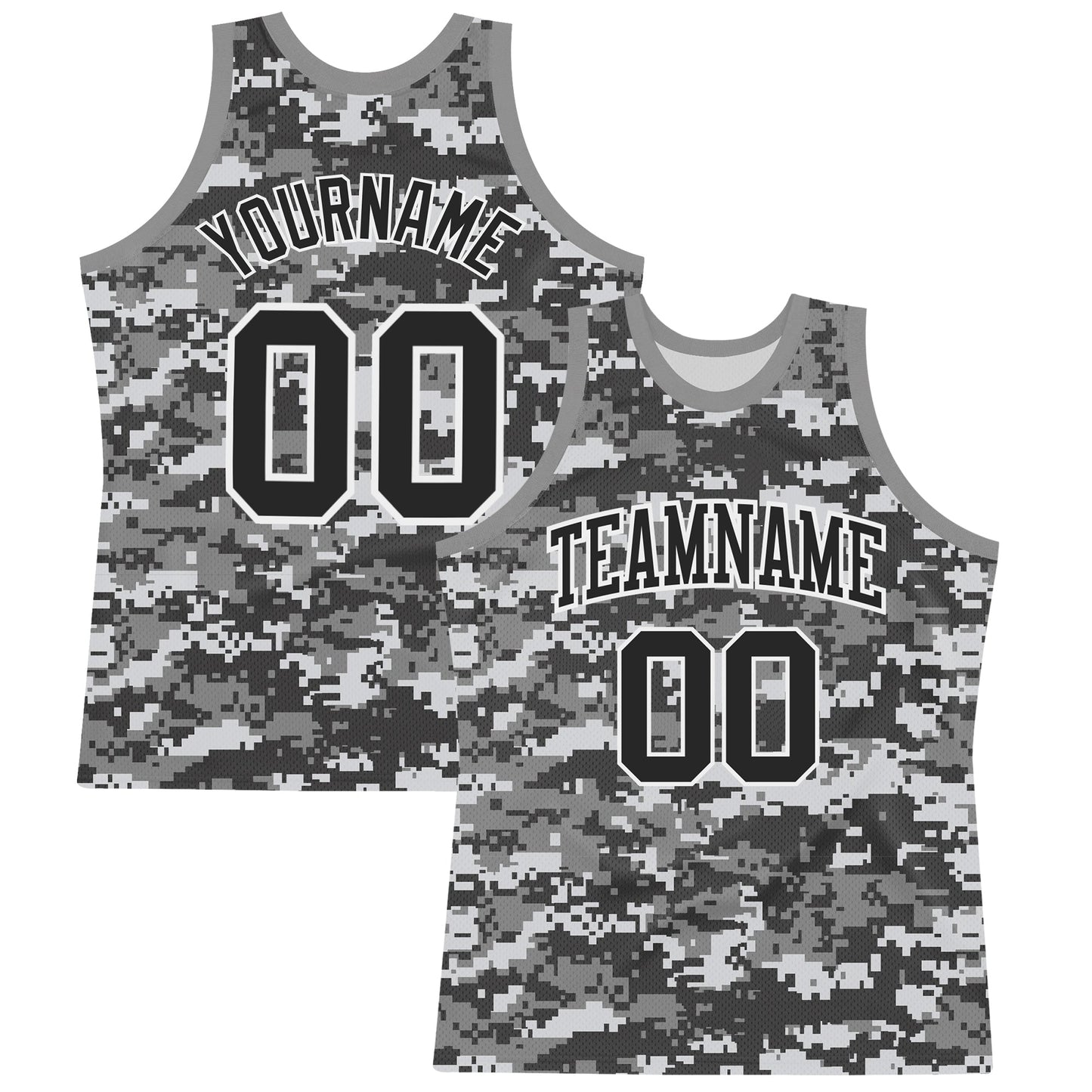 Custom Camo Black-White Round Neck Sublimation Salute To Service Basketball Set Jersey - Main View