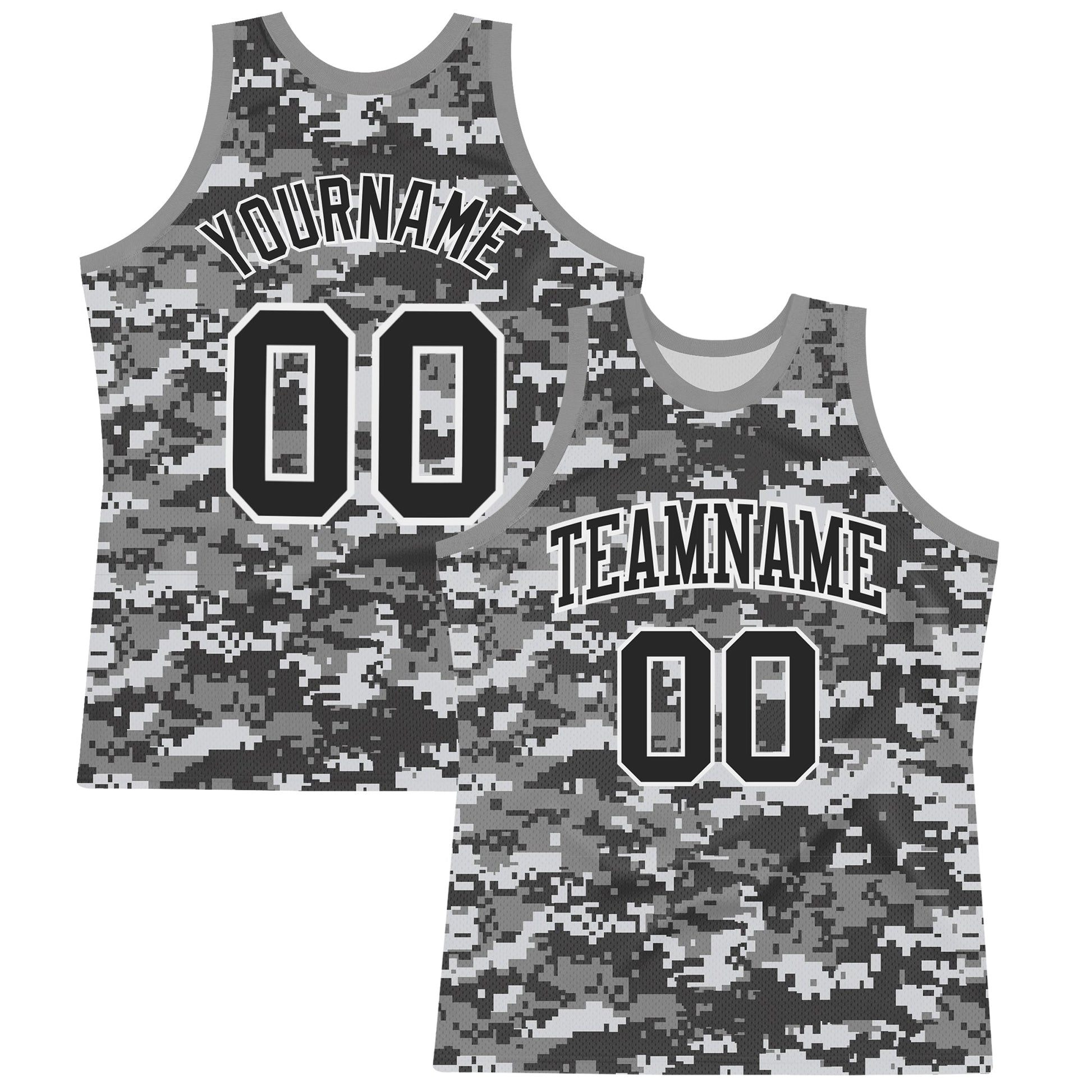 Custom Camo Black-White Round Neck Sublimation Salute To Service Basketball Set Jersey - Main View