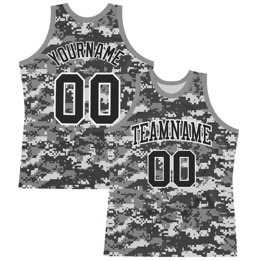 Custom Camo Black-White Round Neck Sublimation Salute To Service Basketball Set Jersey - Main View