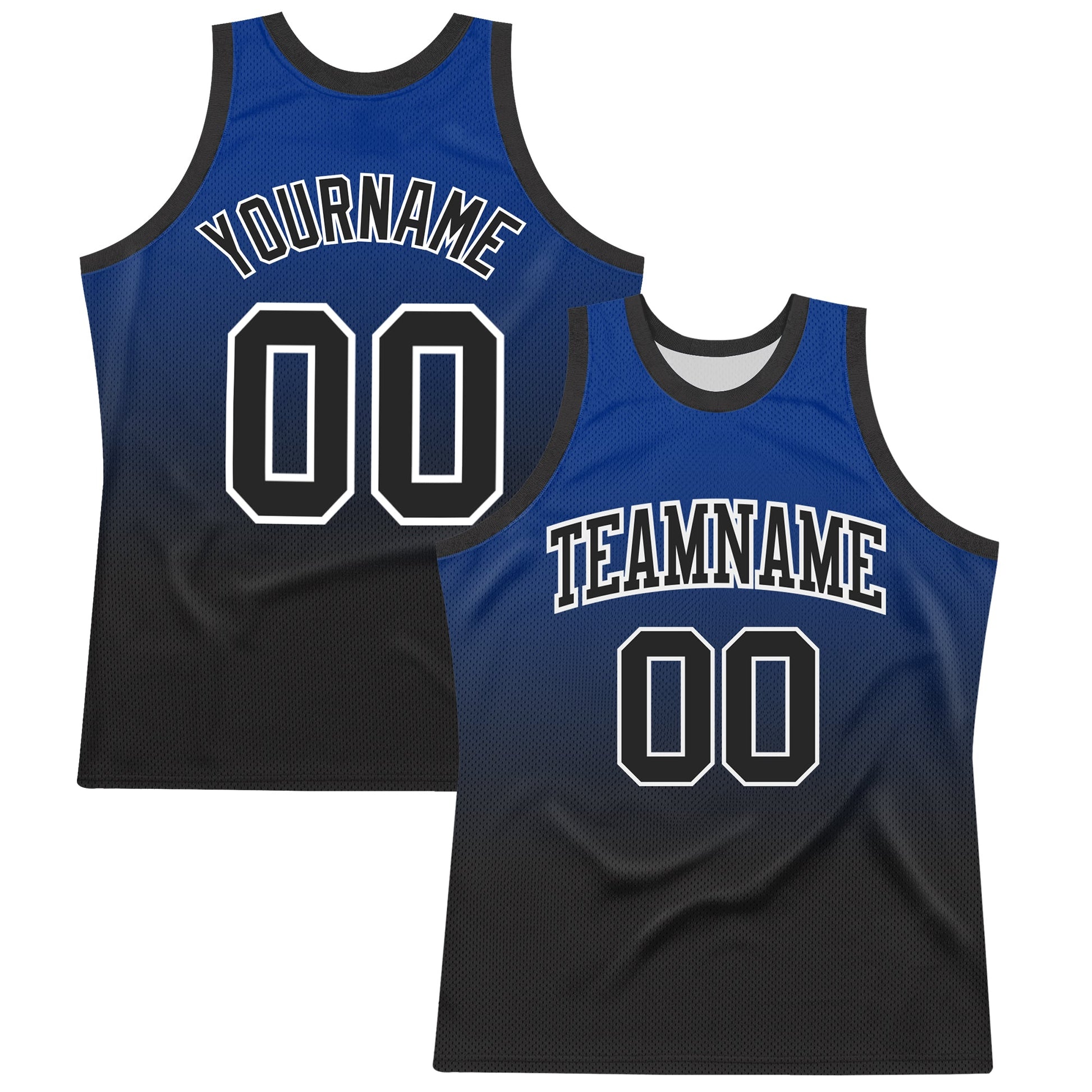 Custom Royal Black-White Fade Fashion Round Neck Sublimation Basketball Set Jersey - Main View