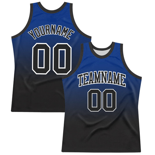 Custom Royal Black-White Fade Fashion Round Neck Sublimation Basketball Set Jersey - Main View