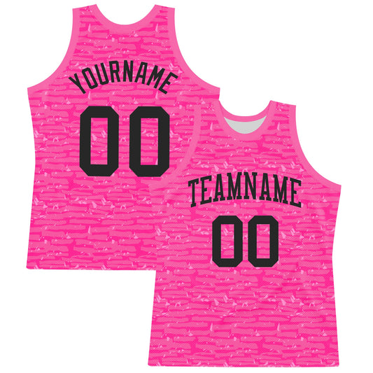 Custom Pink Black Fragment Art Round Neck Sublimation Basketball Set Jersey - Main View