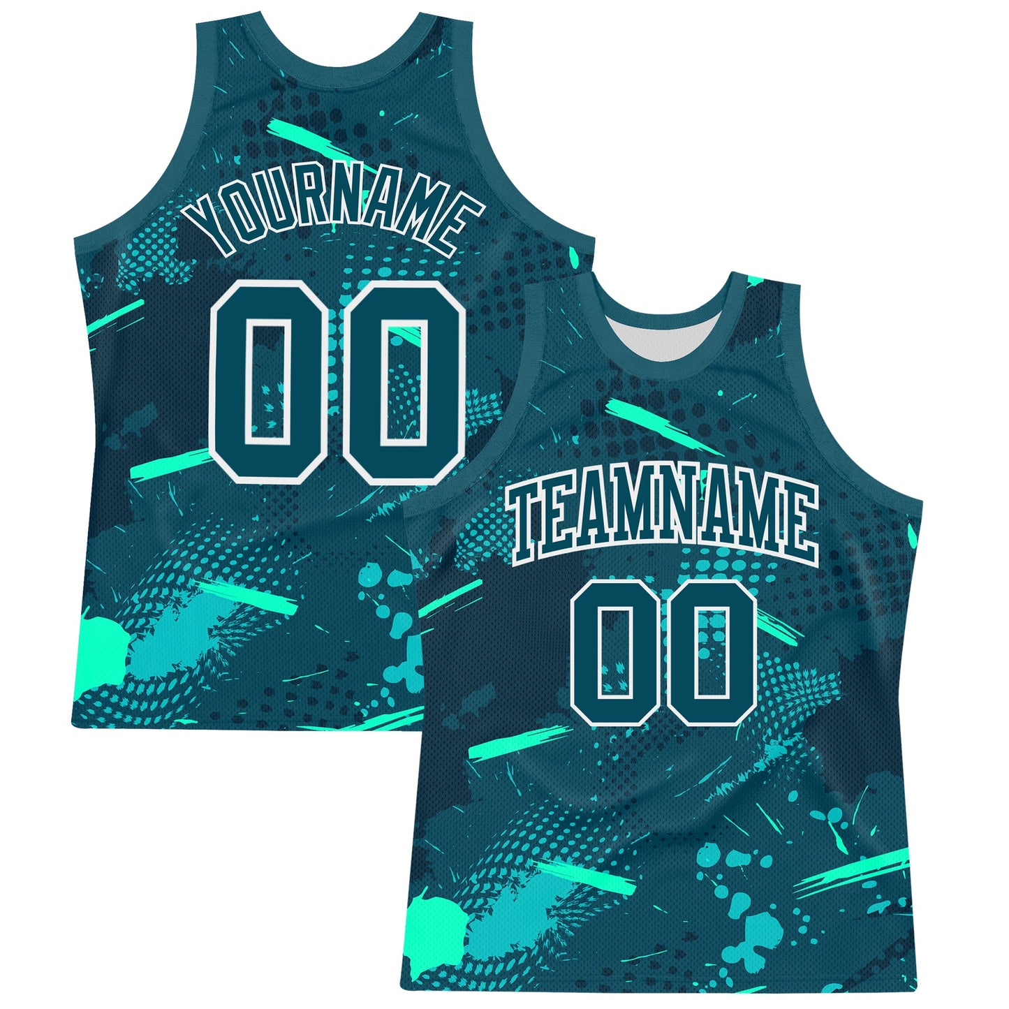 Custom Green Aqua-White Splash Round Neck Sublimation Basketball Set Jersey - Main View