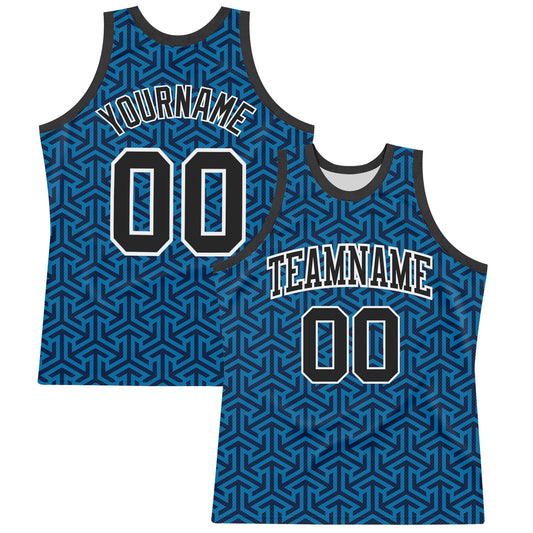 Custom Blue Black-White Arrow Shape Round Neck Sublimation Basketball Set Jersey - Main View